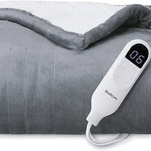 Bedsure Heated Blanket Throw Blanket - Fast Heating Electric Blanket, GentleSoft Flannel Heated Throw with 4 Time Settings, 6 Heating Settings, Warm Gifts for Grandma (50x60 inches, Grey)